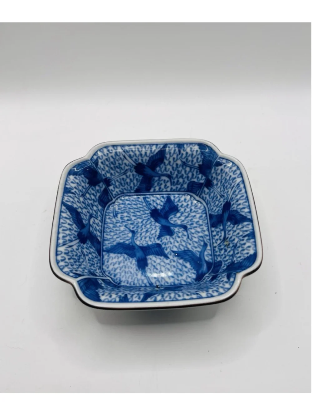 Vintage Fitz & Floyd Blue Stork Scalloped Plate & Trinket Dish Japan Birds 2pc